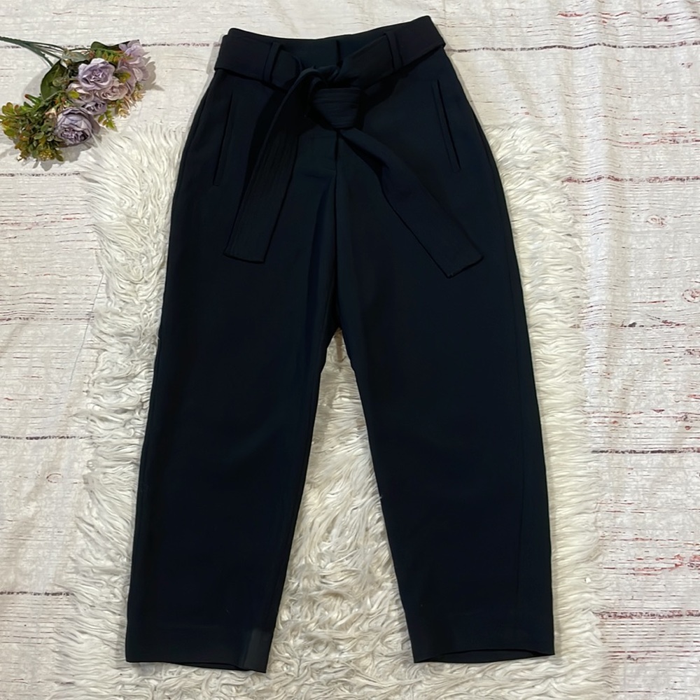 Aritzia Wilfred Tie Front Black Ankle Crop Crepe High Rise Trousers